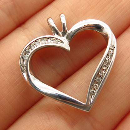 925 Sterling Silver Real Diamond Open Heart Pendant