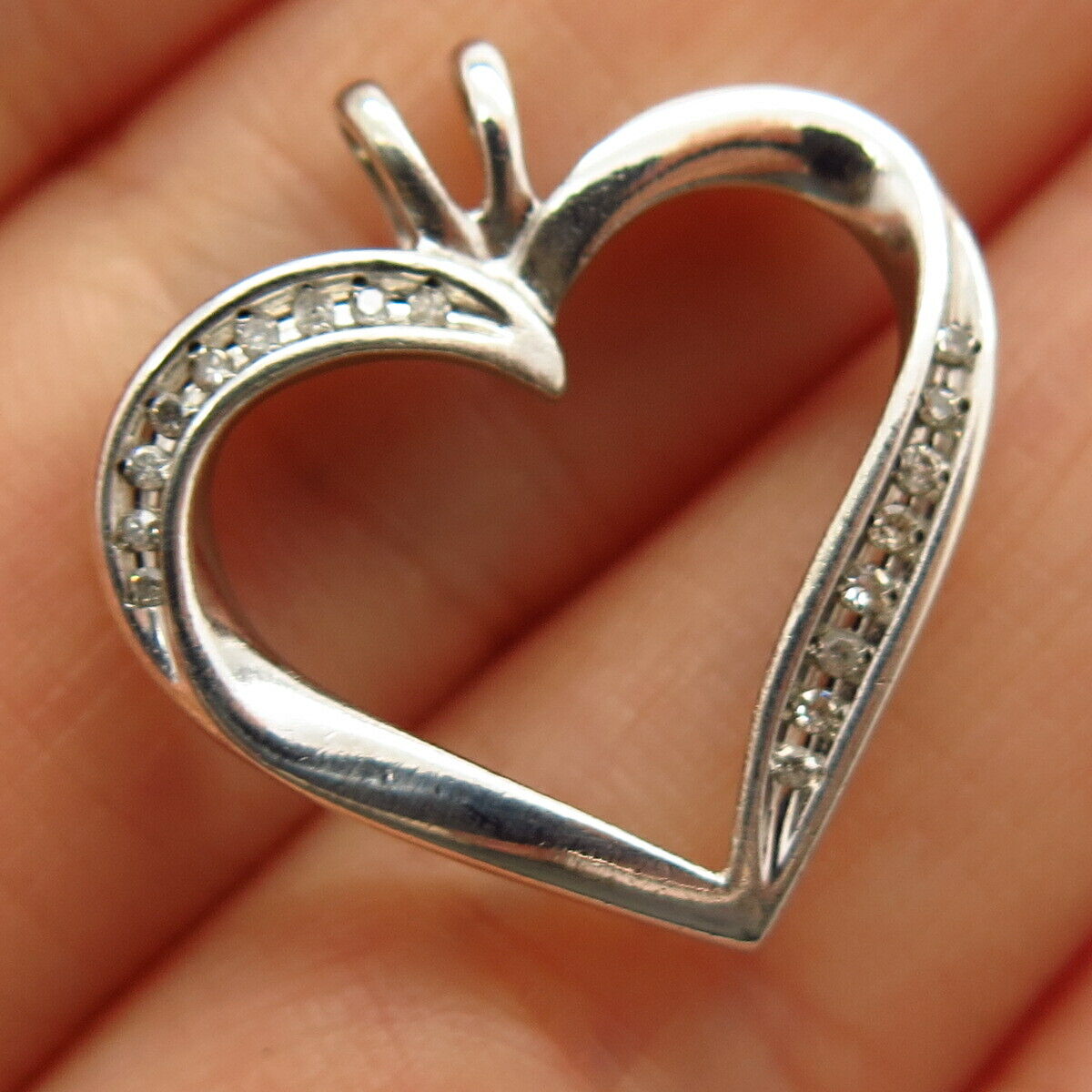 925 Sterling Silver Real Diamond Open Heart Pendant