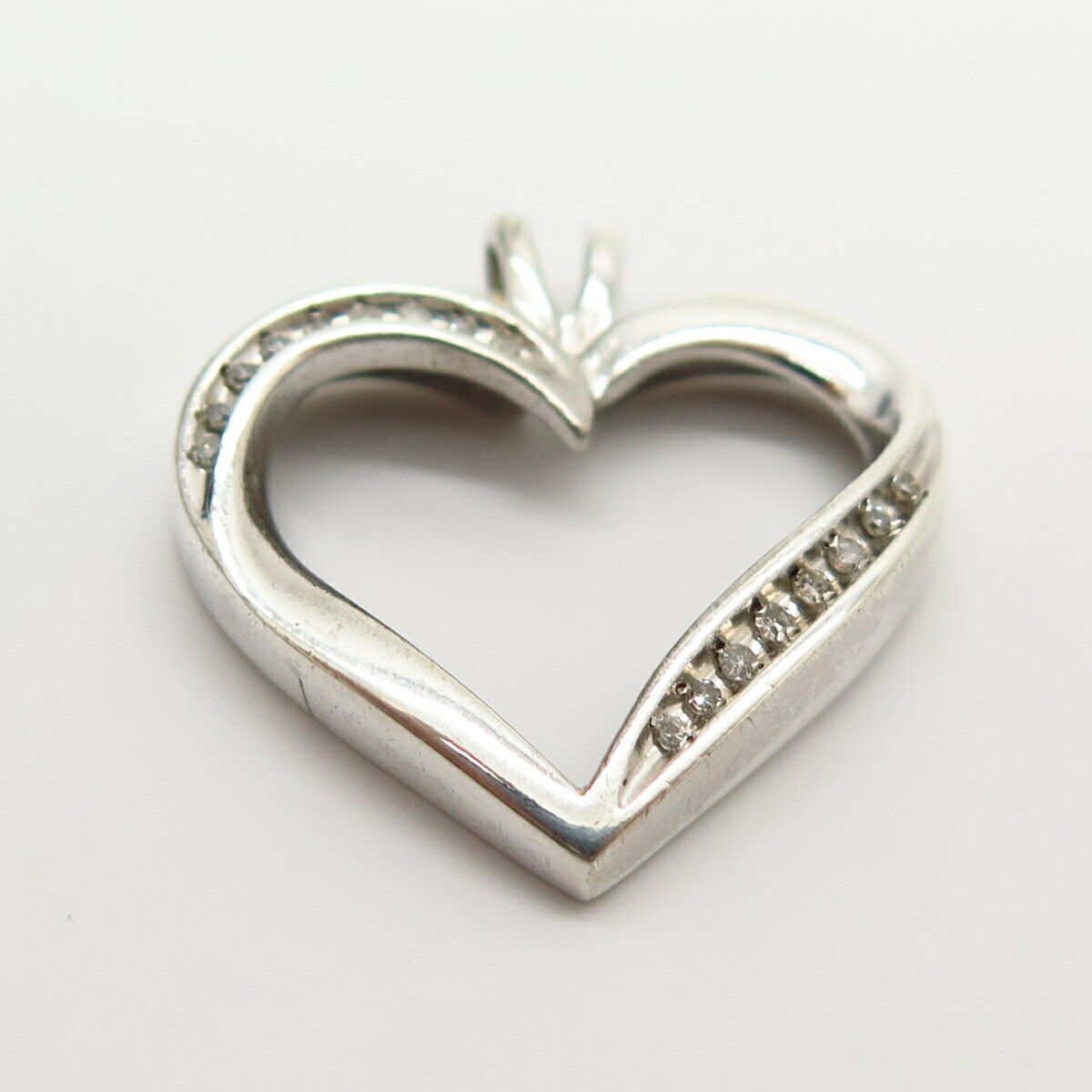 925 Sterling Silver Real Diamond Open Heart Pendant