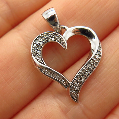 925 Sterling Silver Real Pave Diamond Open Heart Pendant