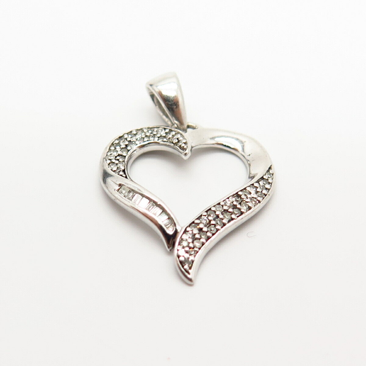 925 Sterling Silver Real Pave Diamond Open Heart Pendant