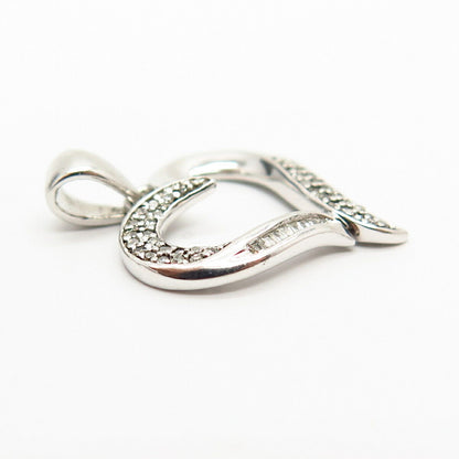 925 Sterling Silver Real Pave Diamond Open Heart Pendant