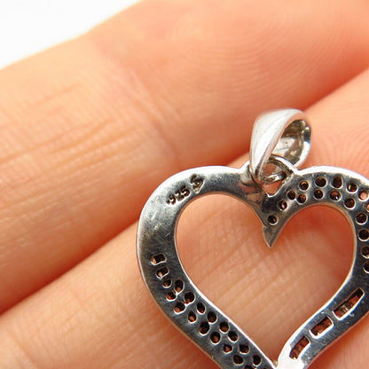 925 Sterling Silver Real Pave Diamond Open Heart Pendant