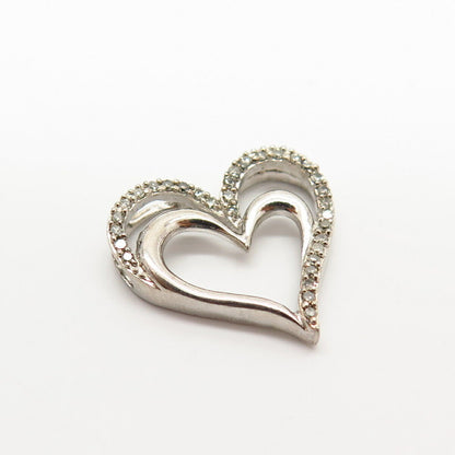 925 Sterling Silver Real Diamond Double Open Heart Slide Pendant