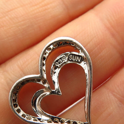 925 Sterling Silver Real Diamond Double Open Heart Slide Pendant