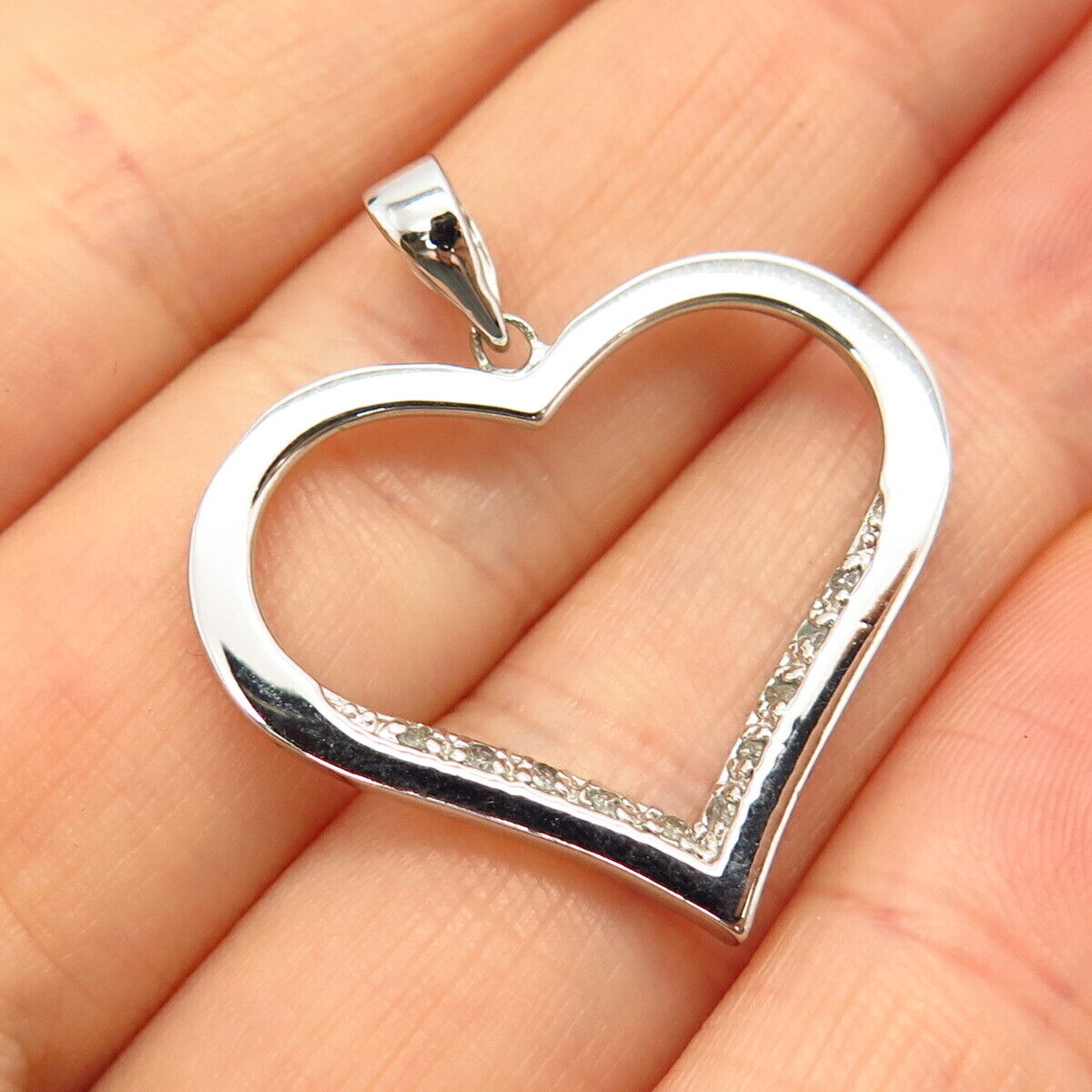 925 Sterling Silver Real Diamond Open Heart Pendant