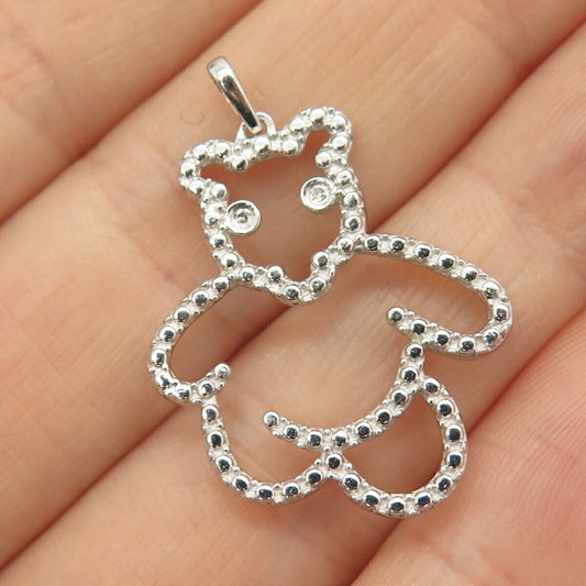 925 Sterling Silver Real Diamond Accent Teddy Bear Design Pendant