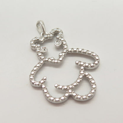 925 Sterling Silver Real Diamond Accent Teddy Bear Design Pendant