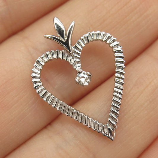 925 Sterling Silver Vintage Real Diamond Open Heart Slide Pendant