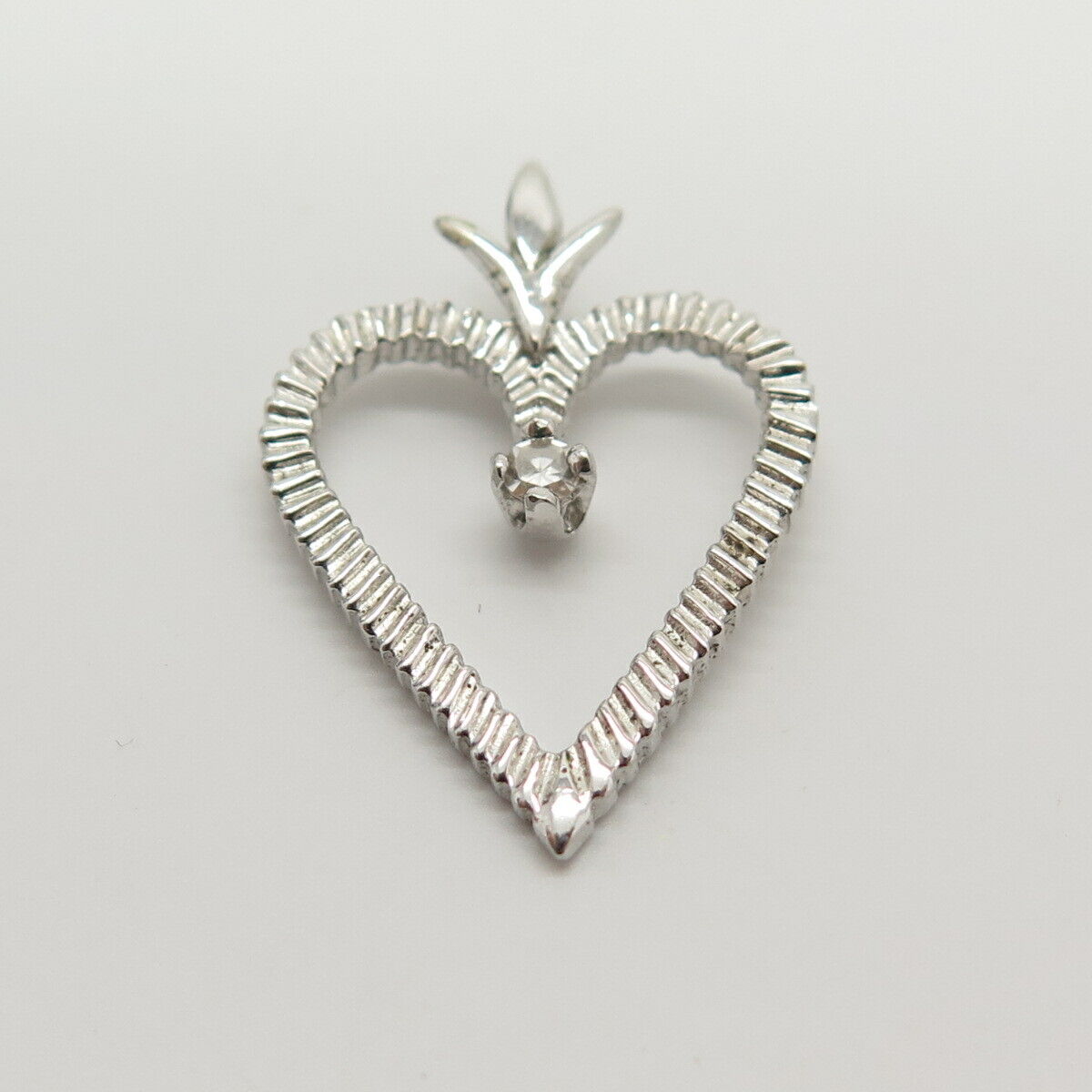 925 Sterling Silver Vintage Real Diamond Open Heart Slide Pendant