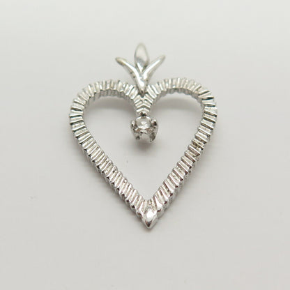 925 Sterling Silver Vintage Real Diamond Open Heart Slide Pendant