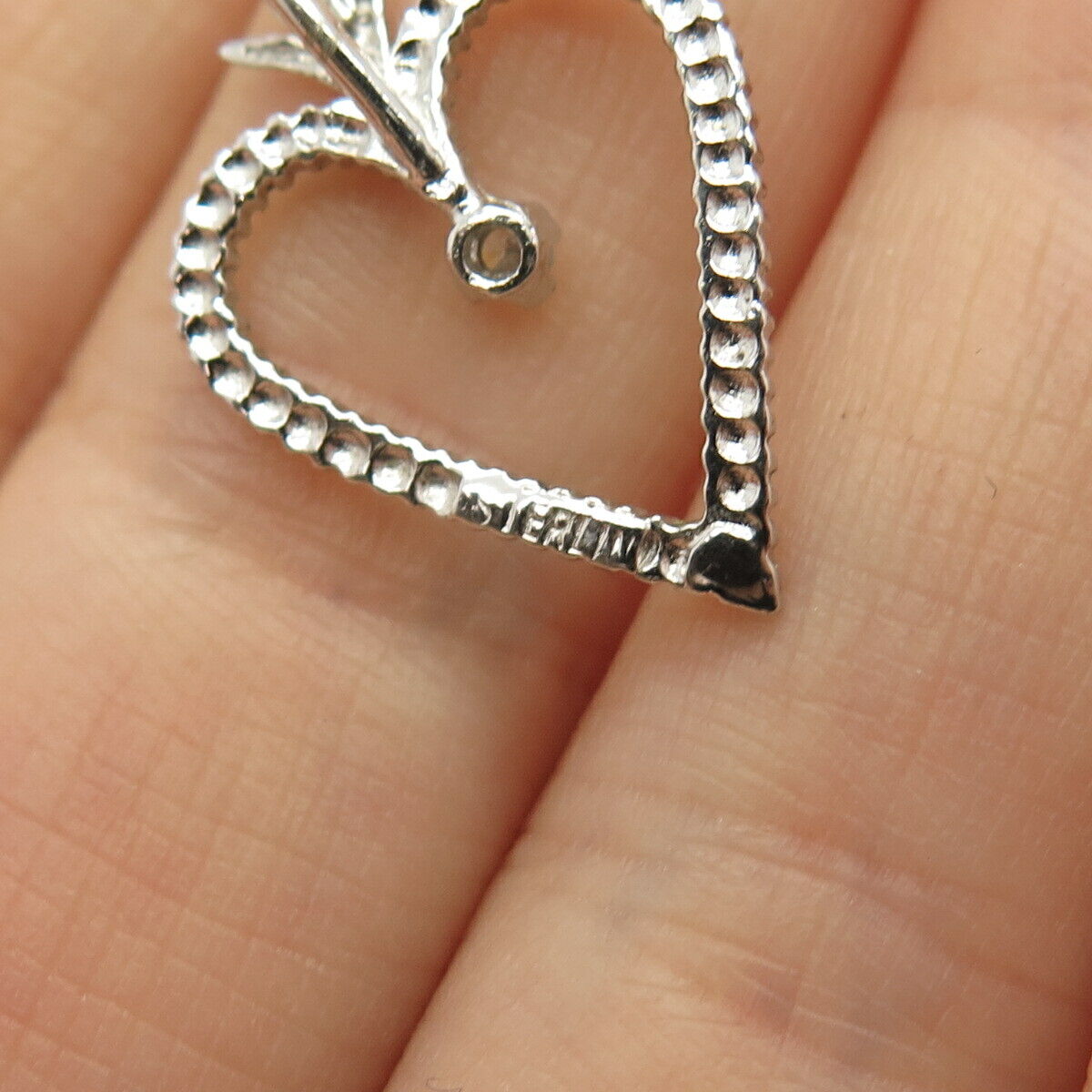 925 Sterling Silver Vintage Real Diamond Open Heart Slide Pendant