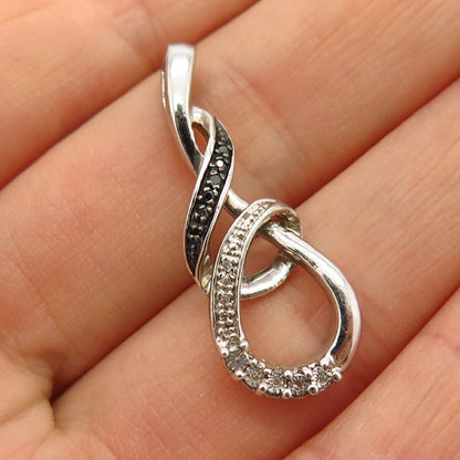 925 Sterling Silver Real White & Black Diamond Slide Loop Design Pendant