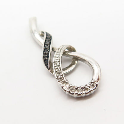 925 Sterling Silver Real White & Black Diamond Slide Loop Design Pendant