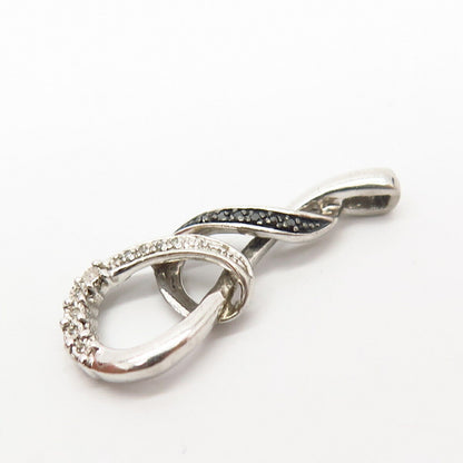 925 Sterling Silver Real White & Black Diamond Slide Loop Design Pendant