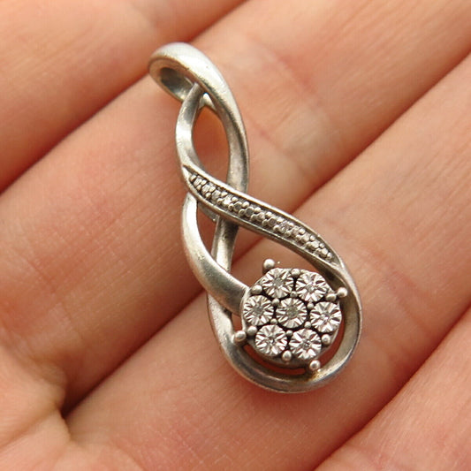 925 Sterling Silver Real Diamond Floral Crossover Design Slide Pendant