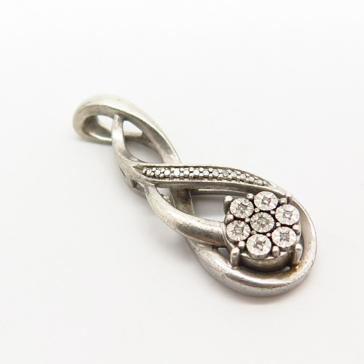 925 Sterling Silver Real Diamond Floral Crossover Design Slide Pendant