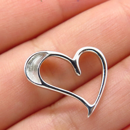 925 Sterling Silver Real White Diamond Open Heart Slide Pendant