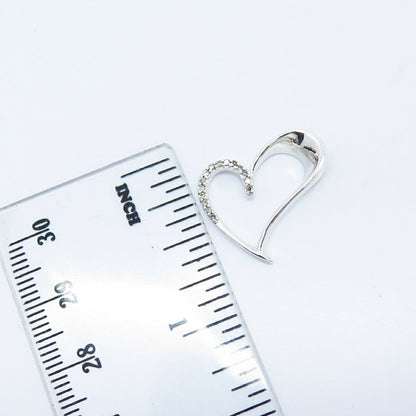 925 Sterling Silver Real White Diamond Open Heart Slide Pendant