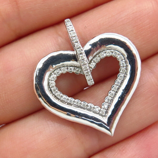 925 Sterling Silver Real White Diamond Open Heart Slide Pendant