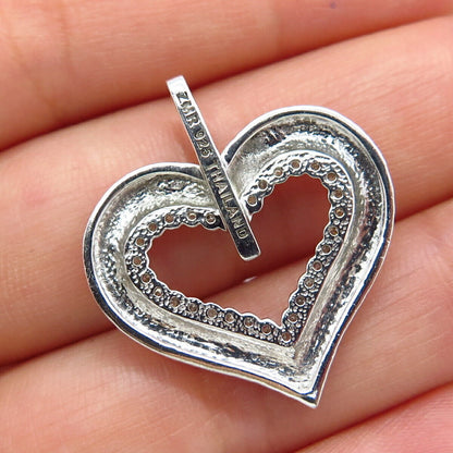 925 Sterling Silver Real White Diamond Open Heart Slide Pendant