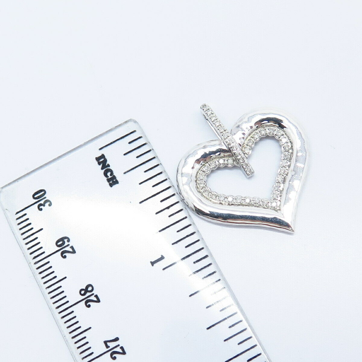 925 Sterling Silver Real White Diamond Open Heart Slide Pendant