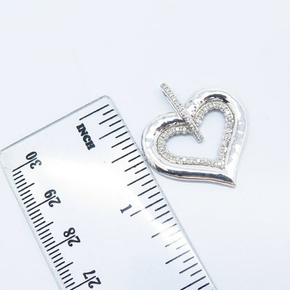 925 Sterling Silver Real White Diamond Open Heart Slide Pendant