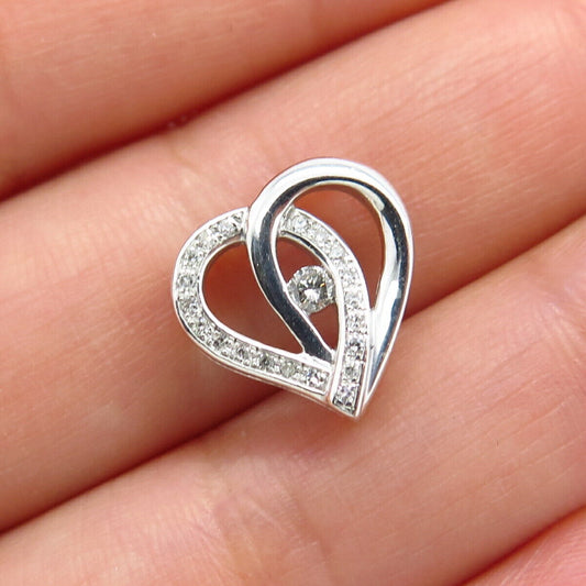 925 Sterling Silver Real White Diamond Open Heart Slide Pendant