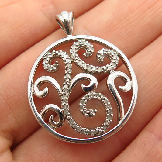 925 Sterling Silver Real Diamond Swirl Design Slide Pendant