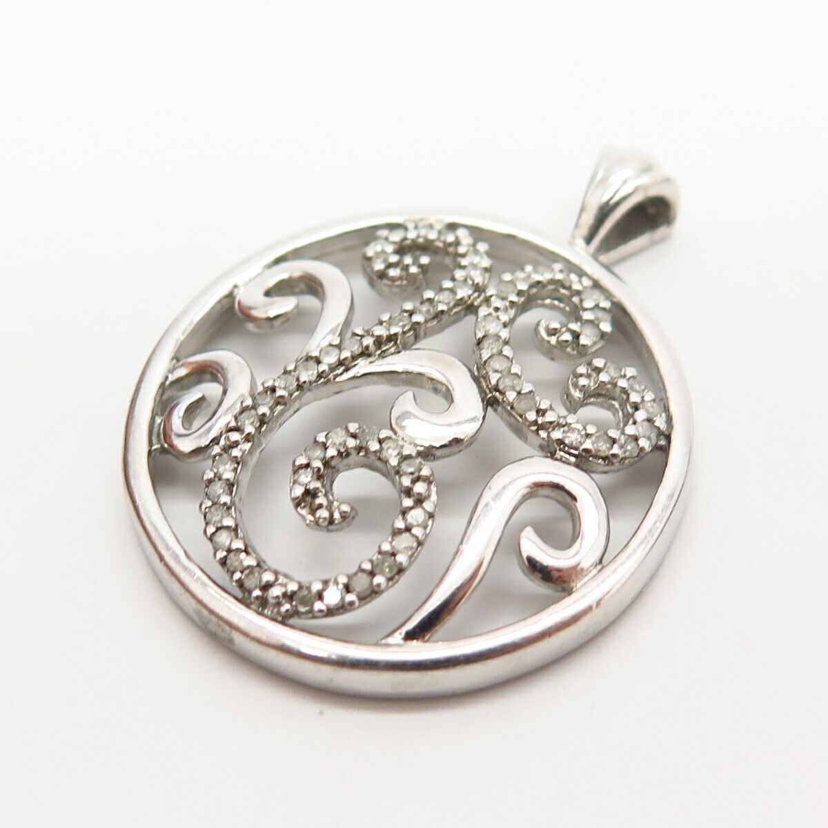 925 Sterling Silver Real Diamond Swirl Design Slide Pendant