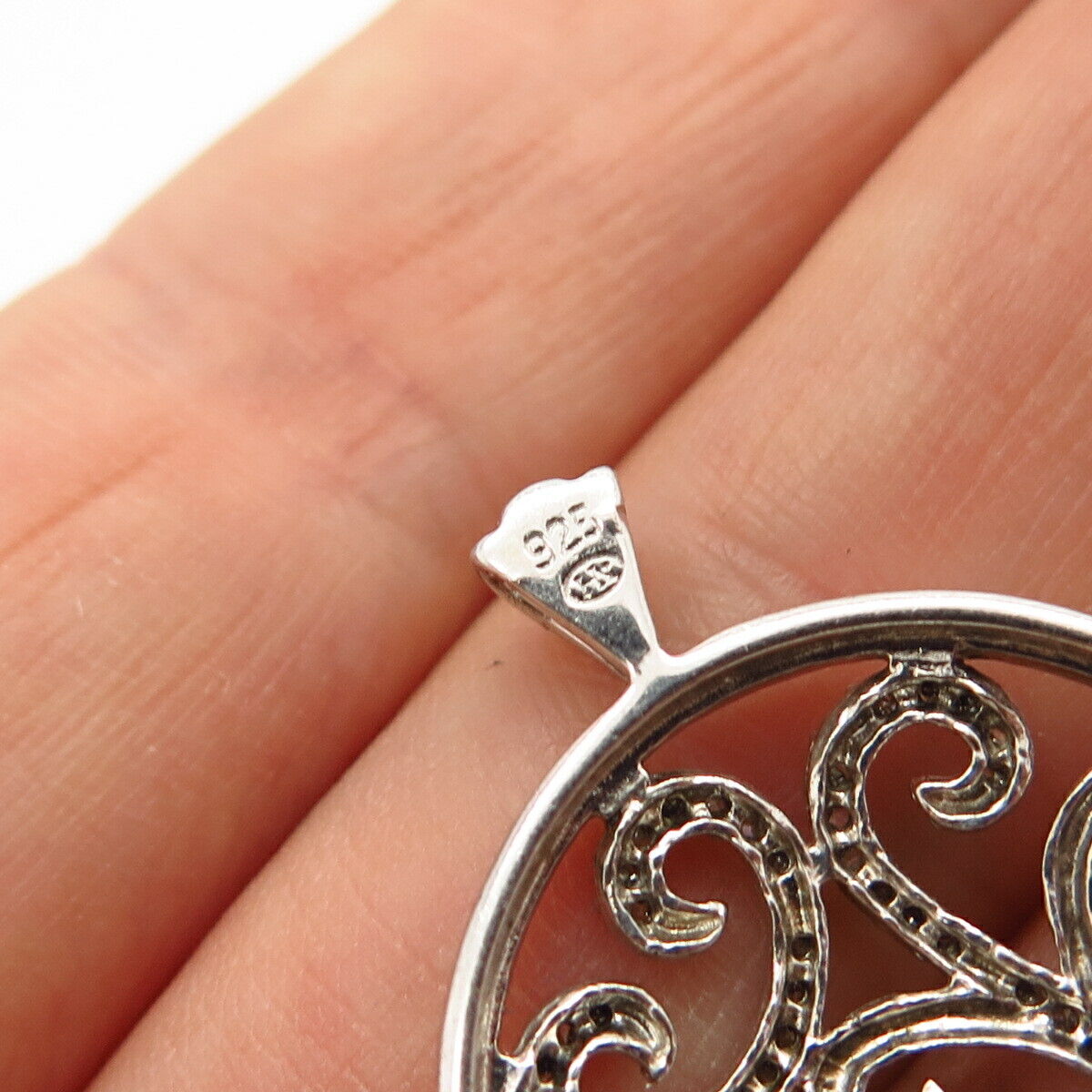 925 Sterling Silver Real Diamond Swirl Design Slide Pendant