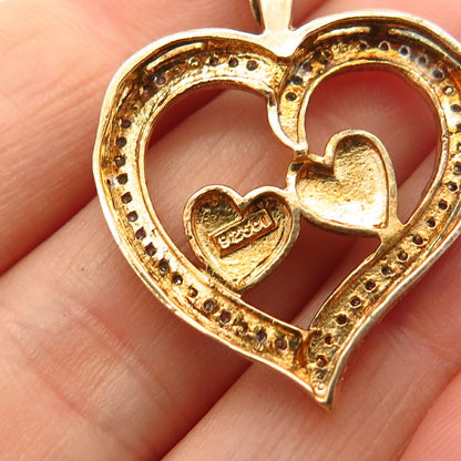 925 Sterling Silver Gold Plated Real Diamond Double Heart Design Slide Pendant