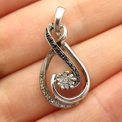 925 Sterling Silver Real Diamond Infinity / Floral Design Slide Pendant