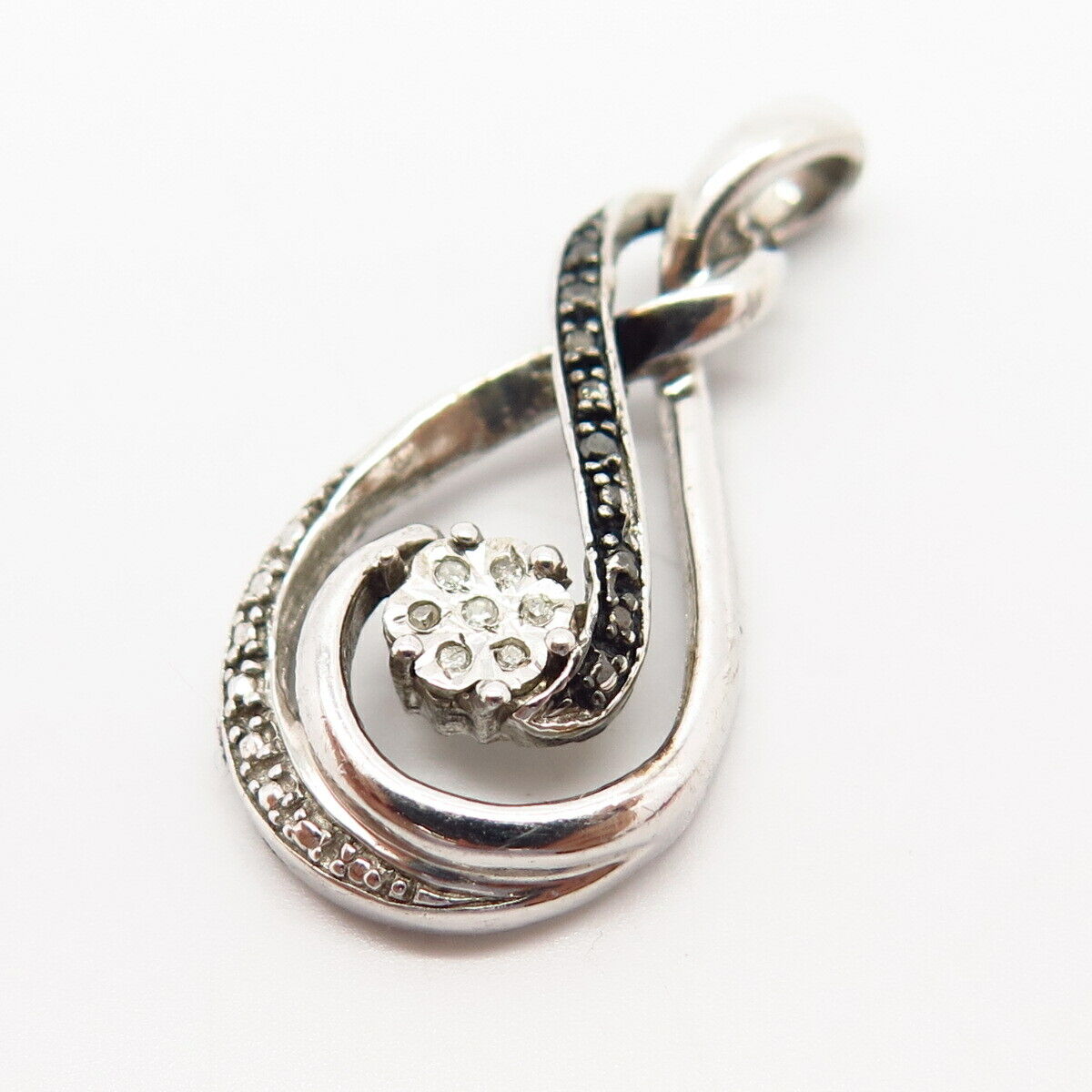 925 Sterling Silver Real Diamond Infinity / Floral Design Slide Pendant