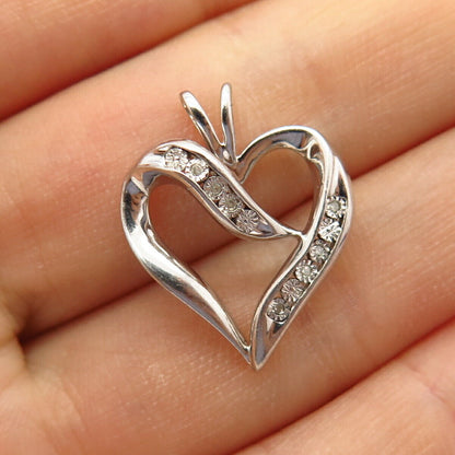 925 Sterling Silver Real Diamond Open Heart Design Slide Pendant