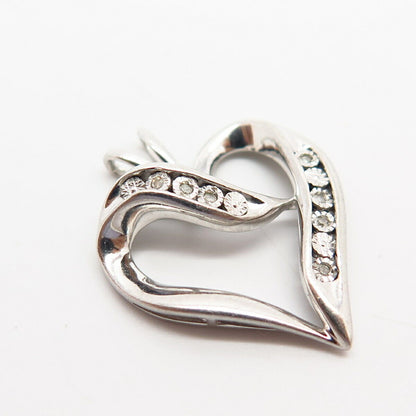 925 Sterling Silver Real Diamond Open Heart Design Slide Pendant