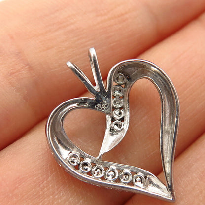 925 Sterling Silver Real Diamond Open Heart Design Slide Pendant