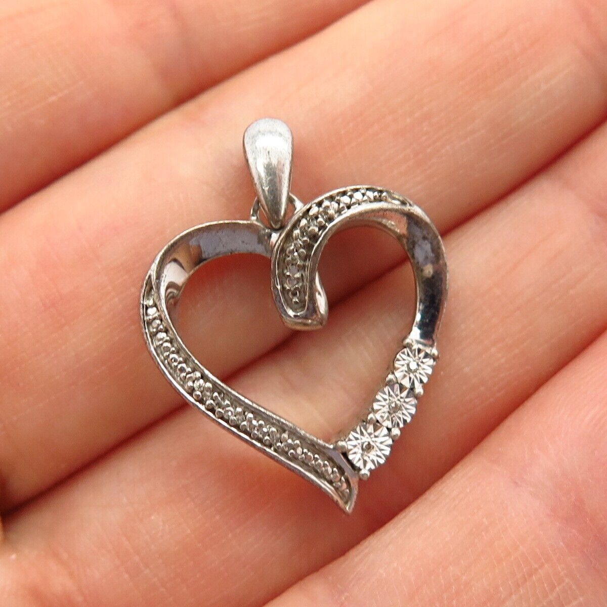 925 Sterling Silver Real Diamond Open Heart Design Pendant