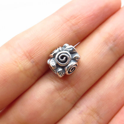 925 Sterling Silver Pandora Rose & Leaf Floral Bead Charm