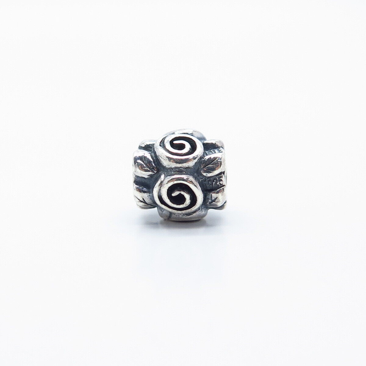 925 Sterling Silver Pandora Rose & Leaf Floral Bead Charm