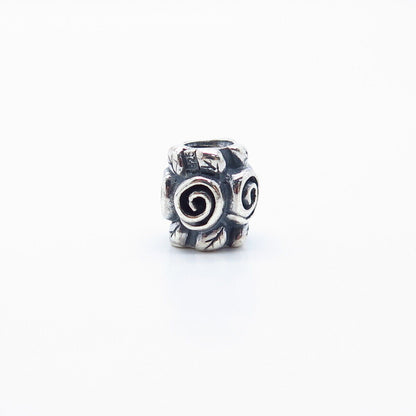 925 Sterling Silver Pandora Rose & Leaf Floral Bead Charm