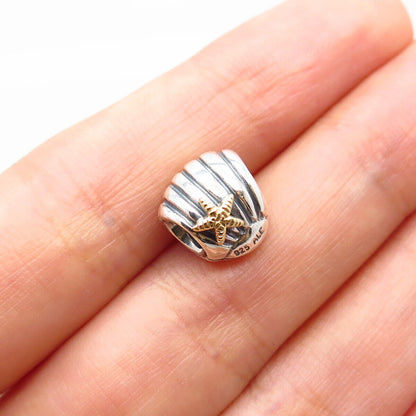 925 Sterling Silver / Gold Pandora Starfish & Seashell Bead Charm