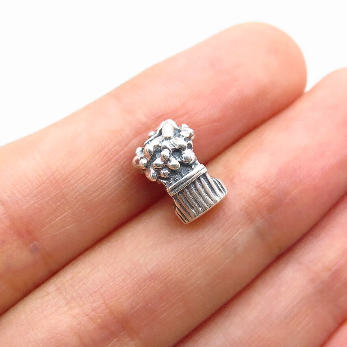 925 Sterling Silver / Gold Pandora ''Love'' Flower Pot Bead Charm