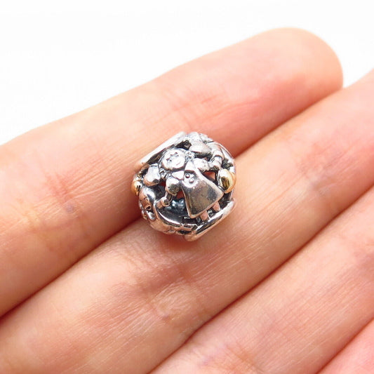 925 Sterling Silver / Gold Pandora Happy Children Holding Hands Bead Charm