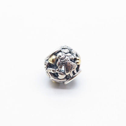 925 Sterling Silver / Gold Pandora Happy Children Holding Hands Bead Charm