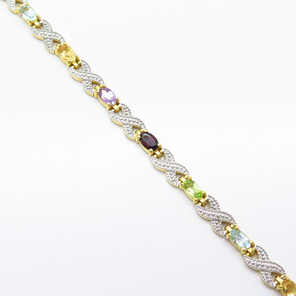 925 Sterling Silver Gold Plated Topaz Garnet Amethyst Citrine Gem Bracelet 7.5"