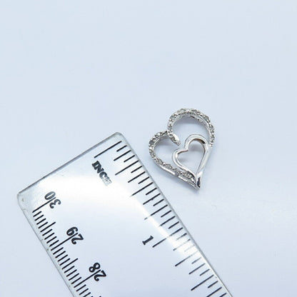 925 Sterling Silver Real White Diamond Open Double Heart Slide Pendant