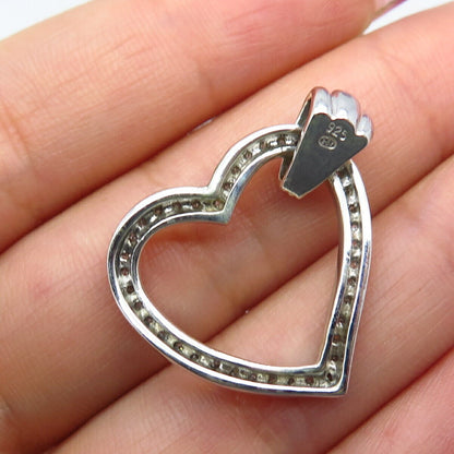 925 Sterling Silver Real White Diamond Open Heart Pendant