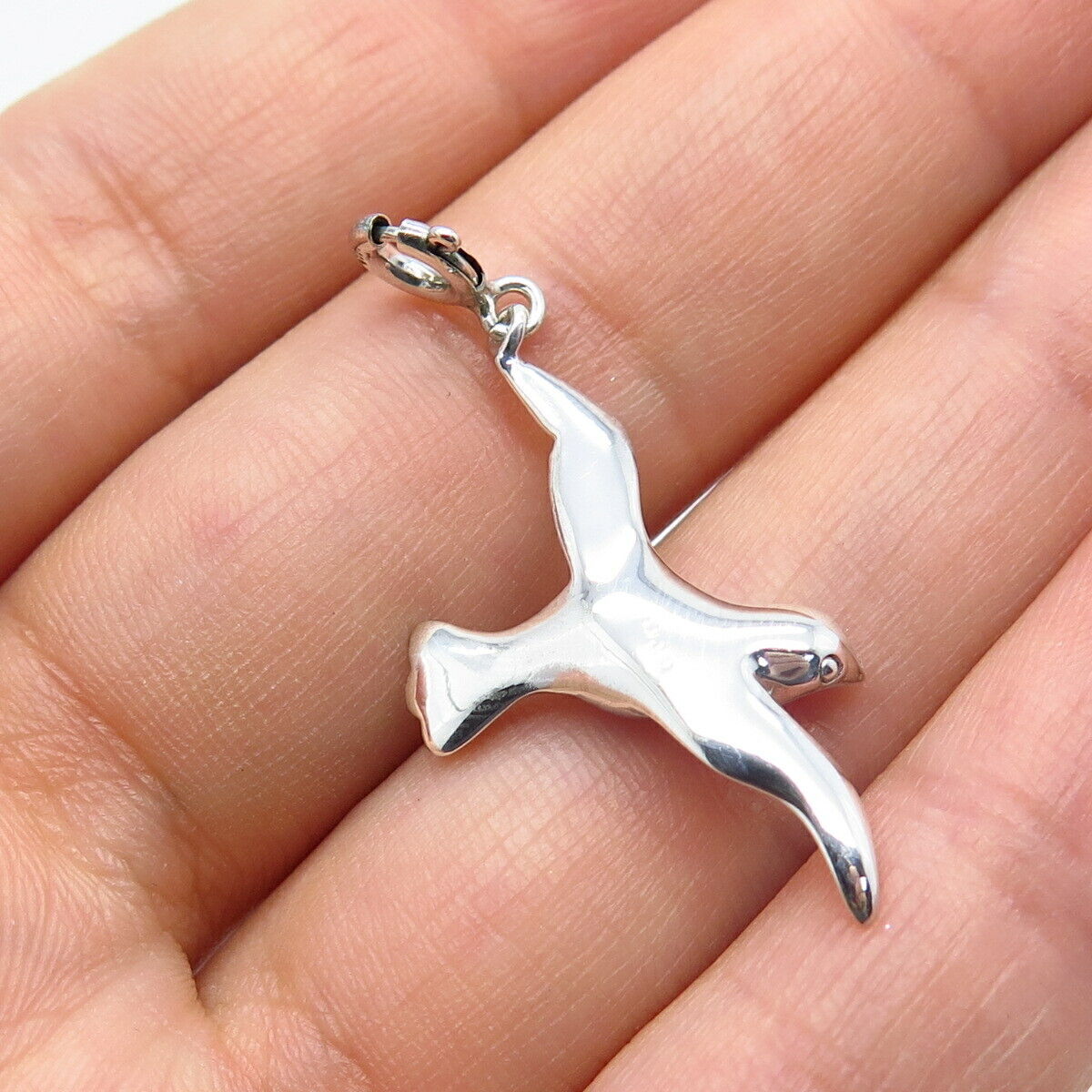 925 Sterling Silver Real White Diamond Flying Bird Charm Pendant