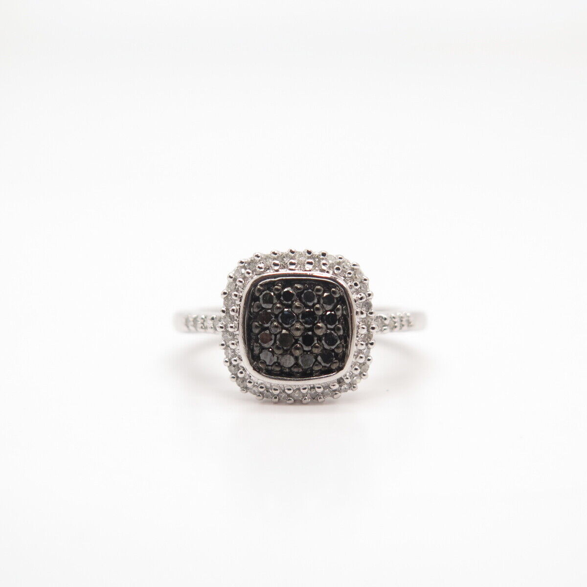 925 Sterling Silver SUN Real Black & White Diamond Square Ring Size 7